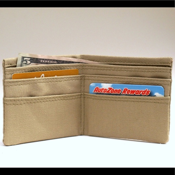 Wallet bifold army green canvas handmade - Picture 3 of 5